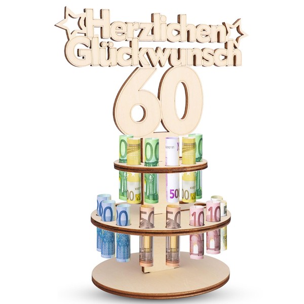 TAKUZA 60th Wooden Birthday Money Gifts + Birthday + 60, Gift Ideas 60, Money Gift 60th Birthday Man, 60th Birthday Woman Money Gift, Gift Ideas 60 Wooden Sign Guest Book