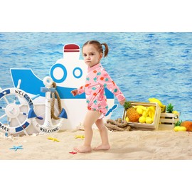 BesserBay Baby Girls' Cute Rash Guard One-Piece UPF 50+ Long Sleeve Swimsuits 0-36 Months, Sea creatures