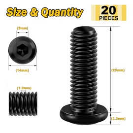 Wavanta 20Pcs M8 Bolts, M8 x 25mm Flat Head Hex Socket Cap Screws Bolts, 304 Stainless Steel Furniture Bolt Full Thread, Black Oxide, with Hex Key