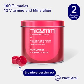 Multivitamin Gummies | 100 Gummies with Natural Blackberry Flavour | Vitamins C, D, B12, E, A, B6, B5, Folic Acid, Biotin, Zinc, Iodine, Choline | 12 Vitamins and Minerals | Vitamin Gummies | Vegan