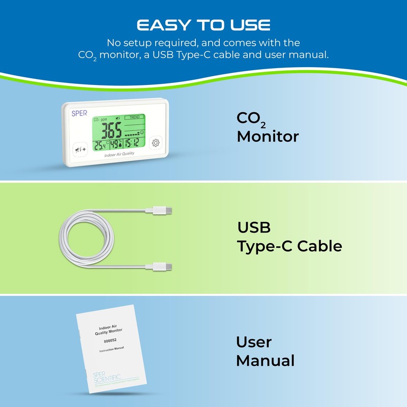 Sper Scientific Indoor Air Quality Monitor with Color Coded Display
