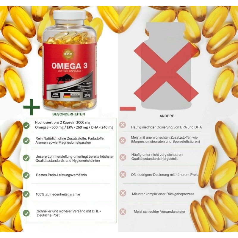 Premium Omega3 Fish Oil Capsules 200 Pieces High Dose 2000