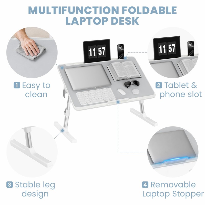 Adjustable Lap Desk, Foldable Laptop Desk for Bed, X-Large Lap