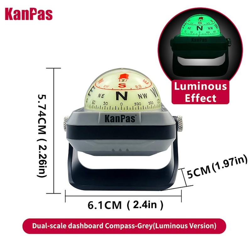 KanPas V-39-L Dashboard Ball Compass for Car with Double Dials