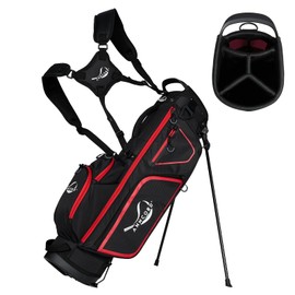 Anncord Golf Stand Bag with 4 Way Full Length Dividers, 4.4 Lbs Lightweight Golf Bag for Men Women, Waterproof Golf Carry Bags w/Stand, 7 Pockets & Cooler Pouch, Dual Straps, Rain Hood (Red)