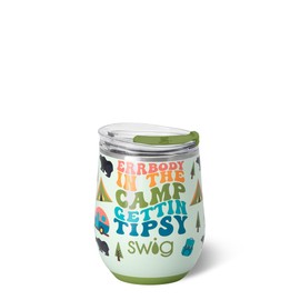 Swig Life 12oz Wine Tumbler with Lid, Stainless Steel, Dishwasher Safe, Portable, Triple Insulated Wine Tumbler (Errbody Camp)