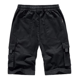iCKER Mens Cargo Shorts Summer Casual Elastic Loose Fit Combat Work Shorts Cotton Multi Pocket Black