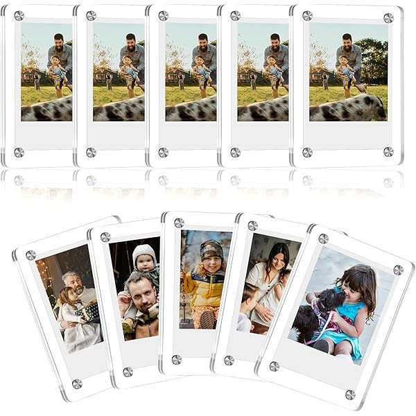 eWonLife 10 Packs Acrylic Fridge Magnetic Polaroid Picture Frame, Double