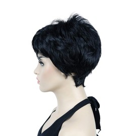 Lydell Short Straight Fluffy Full Synthetic Wigs with Bangs for Women Girls Black