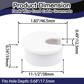 suiwotin 2pcs 1-1/2 Inch Desk Grommet, Plastic Desk Hole Cover, White Cable Hole Cover, Desk Hole Grommet for Wire Cord Organizing Office Computer Desk