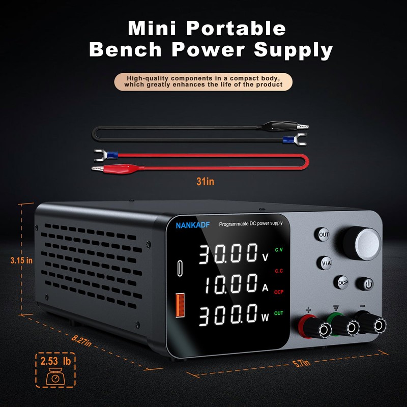 DC Power Supply, 30V 10A Bench Power Supply with Encoder