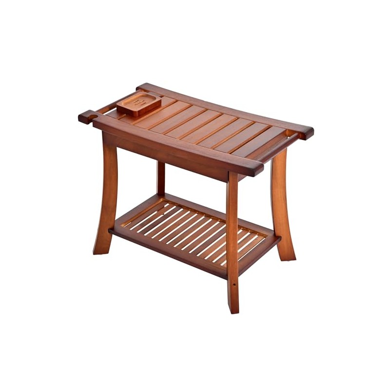 Teak Shower Chair Stool, 24" Shower Bench Seat, Wooden Bathroom