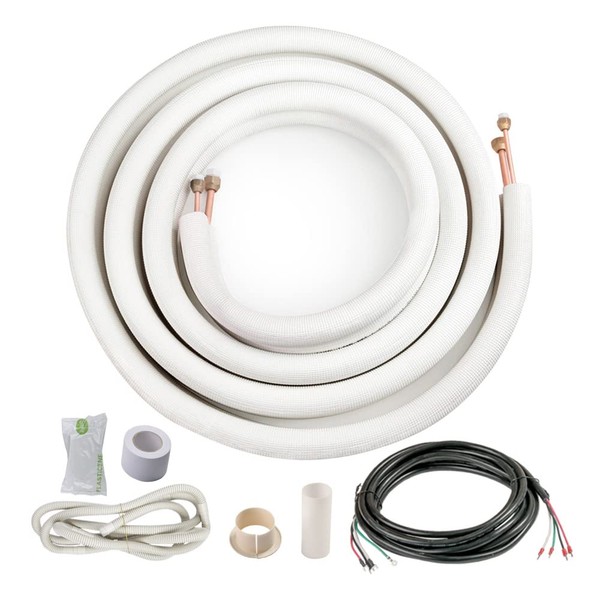 ICOOL 16 Ft. Mini Split Line Set, 1/4" & 1/2" O.D. Twin Copper Pipes, 3/8" Thickened PE Insulated Coil Copper Line for Air Conditioner HVAC Refrigeration and Heating Equipment, with Fittings