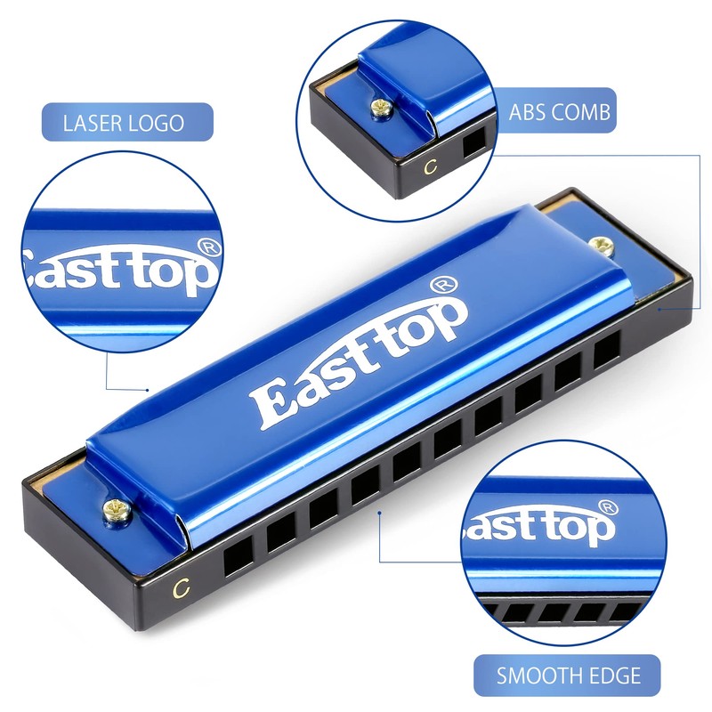 East top Blues Harmonica, Diatonic Harmonica Key of C 10