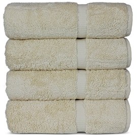 Luxury Hotel & Spa 100% Cotton Premium Turkish Bath Towels, 27" x 54'' (Set of 4, Beige)