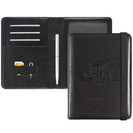 DMLuna Passport Holder, Premium PU Leather Travel Passport Wallet RFID Blocking Passport Cover Case Travel Documents Organizer with Pen Holder, for Women and Men - Black