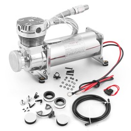 Heavy Duty Universal 200PSI Air Horn Compressor 3/8NPT Hose Kit Compatible With Suspension/Air Bag/Train Horn DC 12V 480C Chrome Sliver