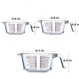 Jsshliom 3 Glass Measuring Cups Set,1,2,4Cups,Borosilicate Glass Liquid Measuring Jug with Angled Handle, Pour Spout,Markers,Easy Read,Heavy Duty Batter Bowls,for Kitchen Cooking,Baking,Mixing,Clear