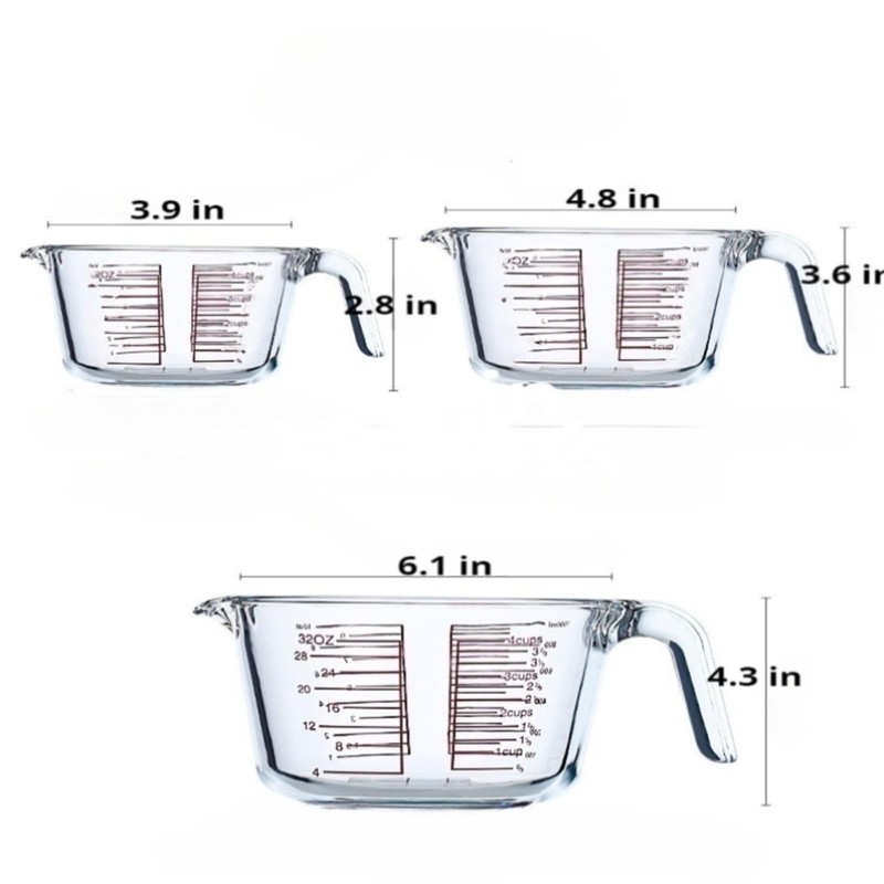 Jsshliom 3 Glass Measuring Cups Set,1,2,4Cups,Borosilicate Glass Liquid Measuring Jug