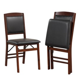 SPORFIT Folding Dining Chairs Set of 2, Foldable Chairs with PVC Padded Seat & High Backrest, Solid Wood Frame, Wooden Dining Chairs, 2 Pack Side Chairs for Living Room, Kitchen, Restaurant, Office
