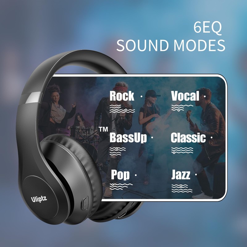 Uliptz Wireless Bluetooth Headphones, 65H Playtime, 6 EQ Sound Modes,