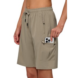 Willit Women's 9'' Hiking Cargo Athletic Shorts with Zipper Pockets Quick Dry for Camping, Golf, Travel Water Resistant Dark Khaki XL