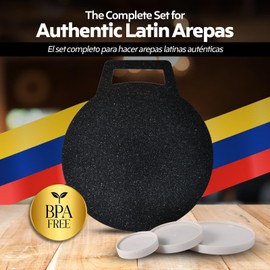 Budare for Arepas 12" + Molde para Arepas (5.9", 4.3", 3.1") – Plancha para Arepas Colombianas y Venezolanas – Budare para Arepas Venezolanas