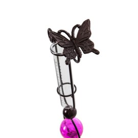 Evergreen Garden Metal Outdoor Solar Rain Gauge Garden Stake in Pink 44.5 Inches, Decorative Rain Gauge for Your Garden or Yard