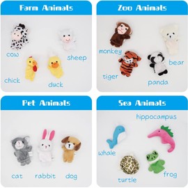 Pack of 15 Animal Finger Puppets 4 Themed from Zoo, Farm, Pet and Sea, Cute Finger Doll Props Figures Novelty Toys Gift for Kids