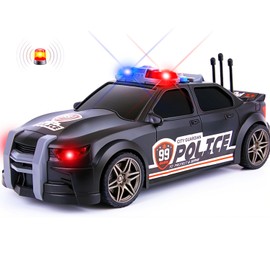ArtCreativity Police Car Toy - Cop Car 1:20 Scale, Flashing Rooftop Lights and Headlights and Siren, Openable Trunk, and Friction-Powered Motion, Large Police Cars for Kids Ages 4-8