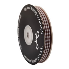 Micomon Brown Gingham Ribbon 25 Yards Christmas Ribbon for Crafts Plaid Checked Ribbon 100% Polyester (3/8", Brown)