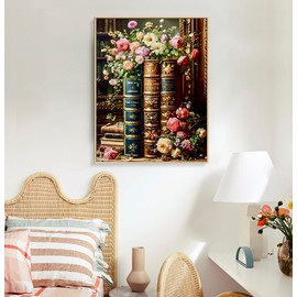 Paint by Numbers for Adults - Book Flowers Adult Paint by Numbers Kits on Canvas for Beginner without Frame, DIY Vintage Acrylic Oil Painting by Number for Adults, Perfect for Gift Decor (16x20 inch)