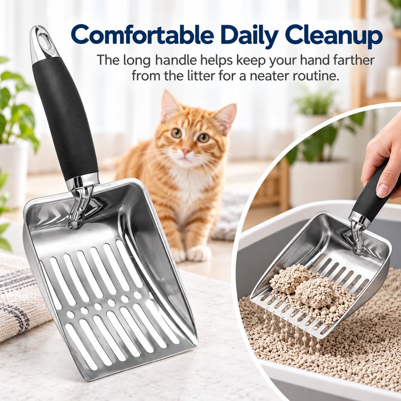 Stainless Steel Cat Litter Scoop for Easy Cleaning – Long