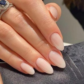 White Press on Nails Fall Medium Almond Fake Nails Glossy White False Nails Natural Soft Acrylic Nail Press ons Full Cover Reusable Artificial Nails for Women Girls Manicure 24Pcs