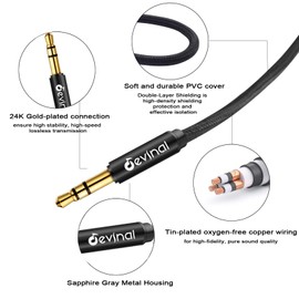 Devinal 1/8 to 1/4 Stereo Cable, 6.35mm to 3.5mm TRS Audio Path Cord, Interconnect Adapter Lead with Extra Durable Nylon Braid Gold Plated 6.6 Feet