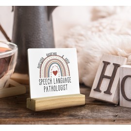 QASHWEY Everyone Deserves a Voice Wood Plaque Sign Desk Decor,Speech Language Pathologist Gifts,Speech Therapy Gift SLP Gift Wood Plaque Sign Desk Decor with Wooden Stand for Home Office