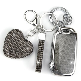 YIKECASE Key Fob Cover with Diamond Keychain Car Key Holder Compatible with Kia 2020-2022 Soul 2019-2021 Forte 2020-2021 Telluride K5 2021-2022 Seltos NIRO Sportage Sorento for Women (Black-Heart)