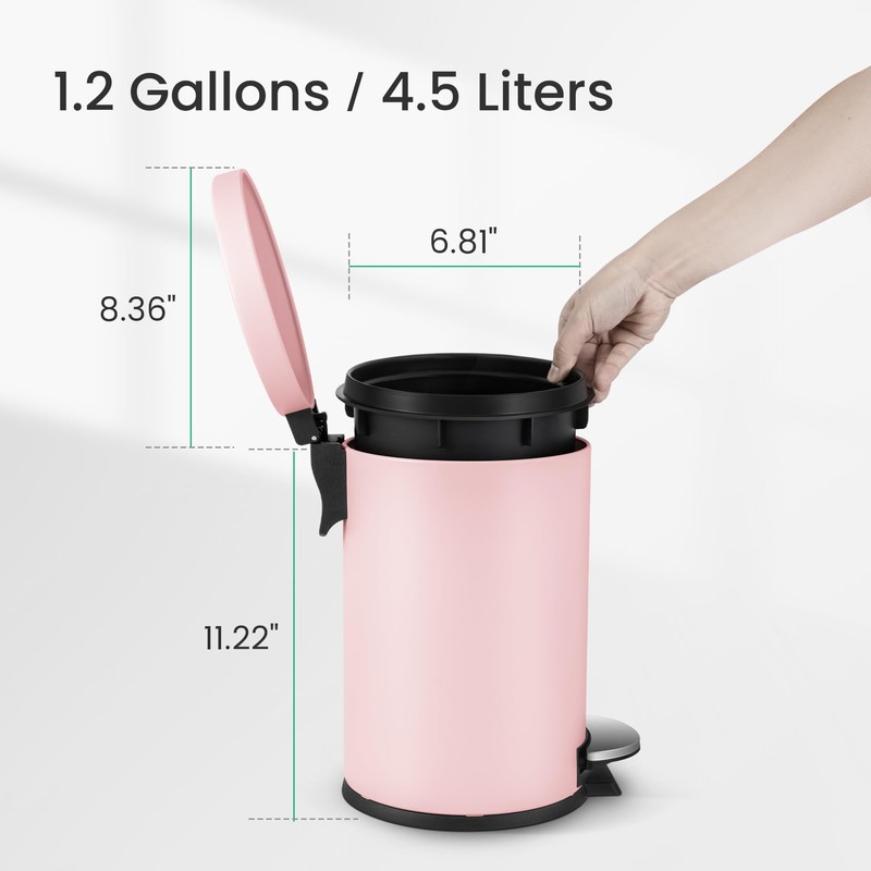 Cesun 1.2 Gallons Small Pink Trash Can, Bathroom Garbage Can