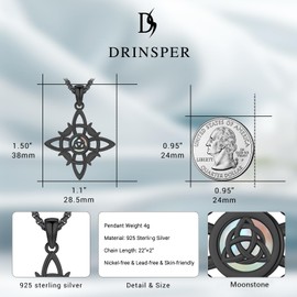 DRINSPER Witches Knot Necklace Nudo De Bruja Plata 925 Original Sterling Silver Cross Moonstone Birthday Pendant Pagan Wiccan Christmas Jewelry Religious Faith Gifts for Women Wife Mom