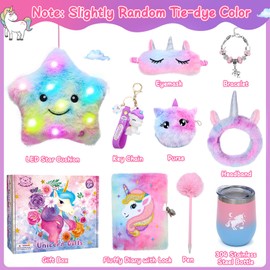 Tacobear Unicorns Gifts for Girls Kids Toys 6 7 8 9 10 Years Old with Star Light Up Pillow Stationery Plush Diary with Lock Headband Water Bottle Teen Girl Birthday Christmas Unicorn Toy (Unicorn 1)