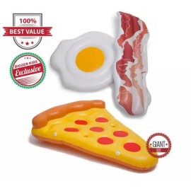 BiggerKids SUMMER SALE! Bacon Egg Pizza Pool Float Inflatable Water Toy Swimming, 3-for-1