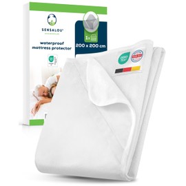 Sensalou Waterproof Mattress Protector 200x200 cm – Super King Bed Cover with Elastic Corner Straps, Soft Terry Surface, Hypoallergenic, Breathable, Washable at 95°C, Noiseless Sleep Shield, 1-Pack