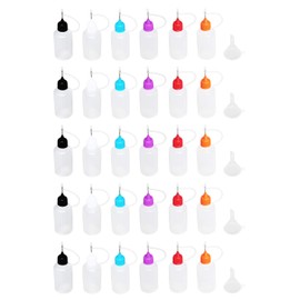 30 Pcs 30ml Precision Tip Applicator Bottles – 30 Translucent Bottles and 30 Colored Tips, Come with 5 Pcs Mini Funnel for DIY Quilling Craft, Acrylic Painting
