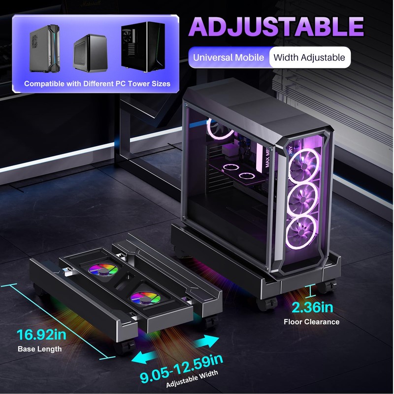 Hovadova Computer Tower Stand with Dual Cooling Fans, Fits Most