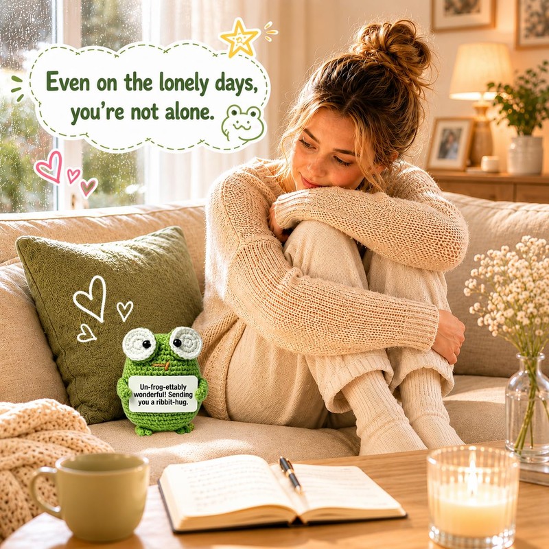 HAIDWEN Crochet Frog, Cute Frog Gifts for Friends, Office Desk