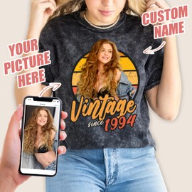 JIX & JOKY Custom T Shirts Create Your Own T Shirts with Picture Vintage Birthday Shirts for Women Custom Face Photo Tshirt Customize Retrp Graphic Tee Shirt Gifts for Birthday