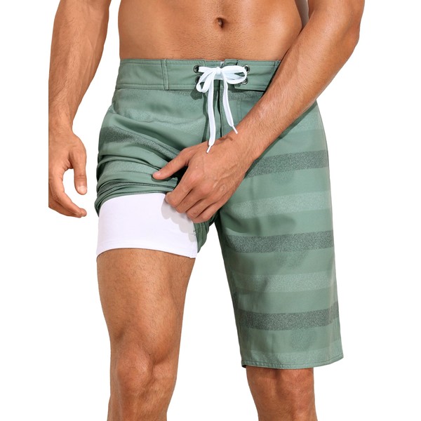 unitop Mens Swim Trunks with Compression Liner Bathing Suit 9"