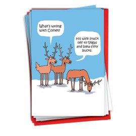 NobleWorks Pack of 12 Funny Christmas Greeting Cards with Envelopes, Humor Holiday for Men and Women (1 Design, 12 Cards) - 50 Bucks B2497XSG