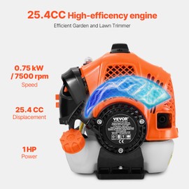 VEVOR String Trimmer, 25.2CC 2-Stroke, Gas Powered Weed Wacker, 16.9" Cordless Grass Trimmer, Multi-Functional Lawn Edger with Shoulder Strap & 3T Blade, Weed Eater for Quick Grass Cleaning