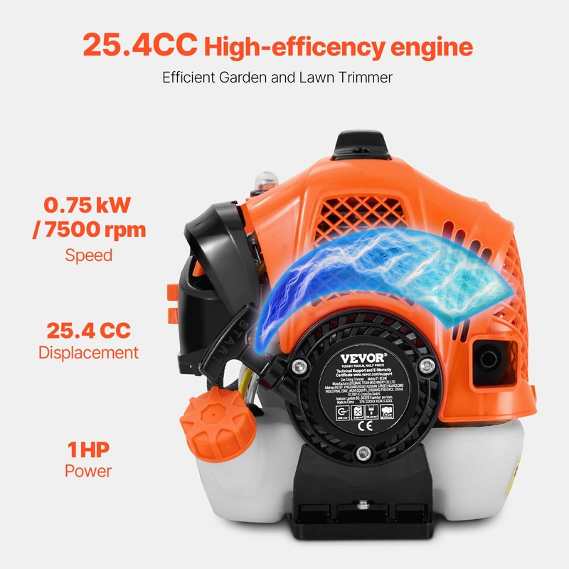 VEVOR String Trimmer, 25.2CC 2-Stroke, Gas Powered Weed Wacker, 16.9"